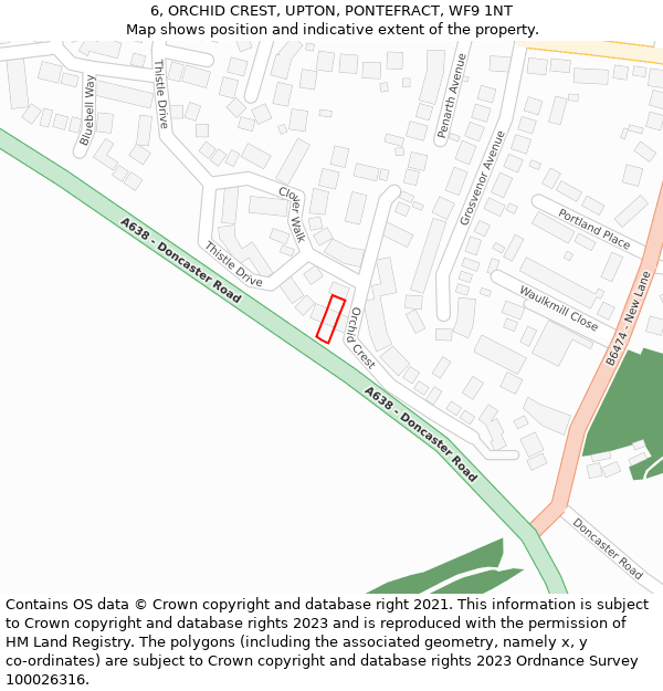 6, ORCHID CREST, UPTON, PONTEFRACT, WF9 1NT: Location map and indicative extent of plot