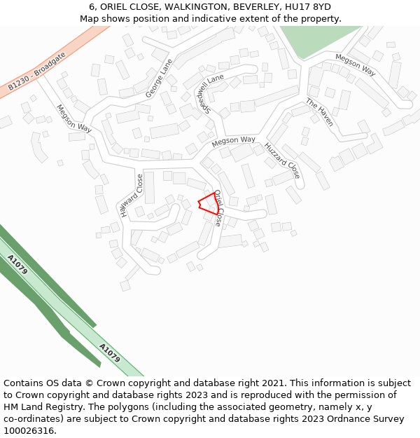 6, ORIEL CLOSE, WALKINGTON, BEVERLEY, HU17 8YD: Location map and indicative extent of plot