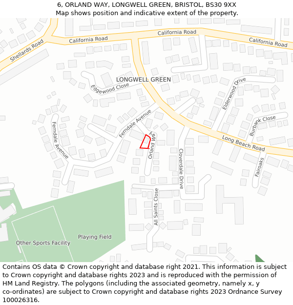 6, ORLAND WAY, LONGWELL GREEN, BRISTOL, BS30 9XX: Location map and indicative extent of plot