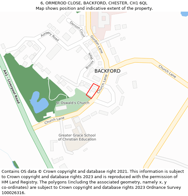 6, ORMEROD CLOSE, BACKFORD, CHESTER, CH1 6QL: Location map and indicative extent of plot