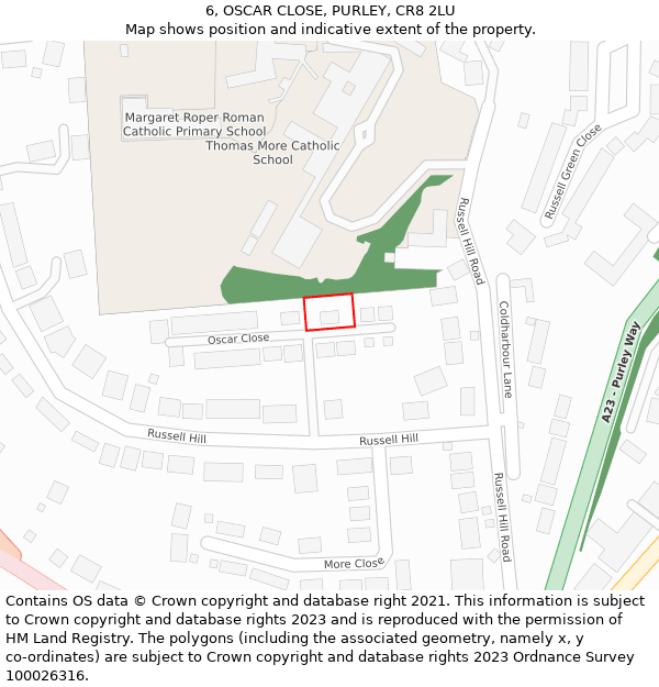 6, OSCAR CLOSE, PURLEY, CR8 2LU: Location map and indicative extent of plot