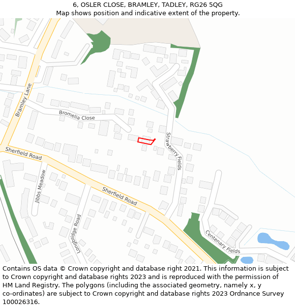 6, OSLER CLOSE, BRAMLEY, TADLEY, RG26 5QG: Location map and indicative extent of plot