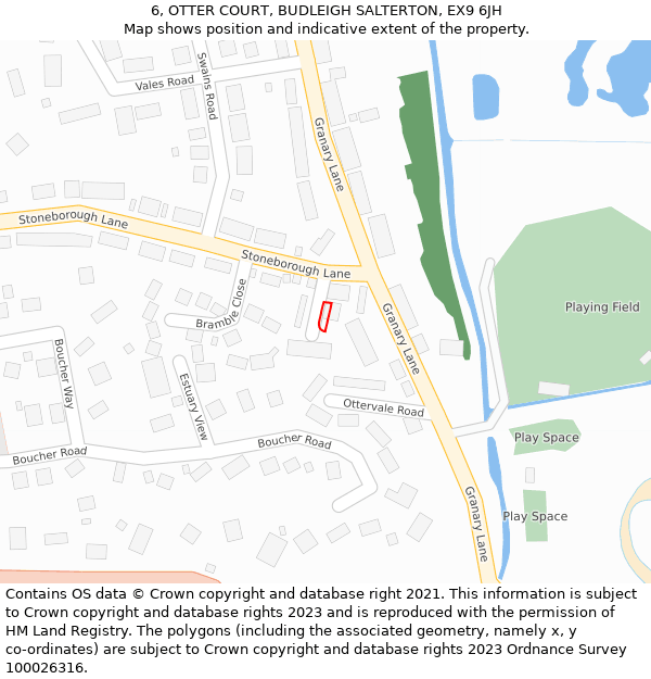 6, OTTER COURT, BUDLEIGH SALTERTON, EX9 6JH: Location map and indicative extent of plot