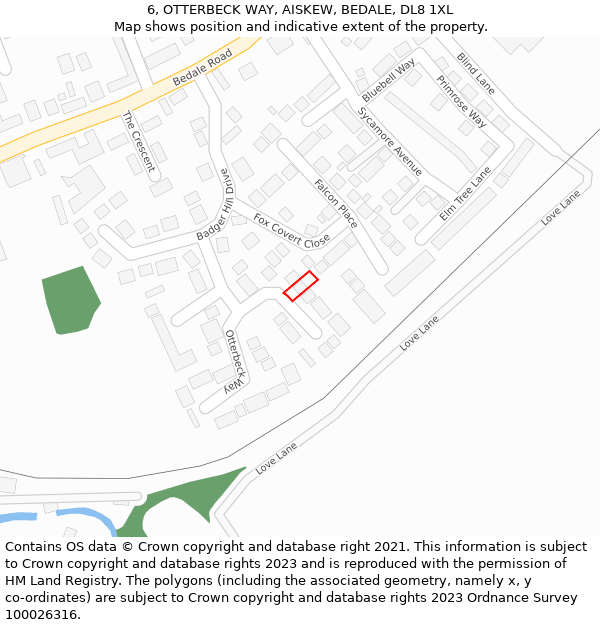 6, OTTERBECK WAY, AISKEW, BEDALE, DL8 1XL: Location map and indicative extent of plot