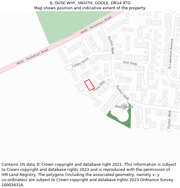 6, OUSE WAY, SNAITH, GOOLE, DN14 9TG: Location map and indicative extent of plot