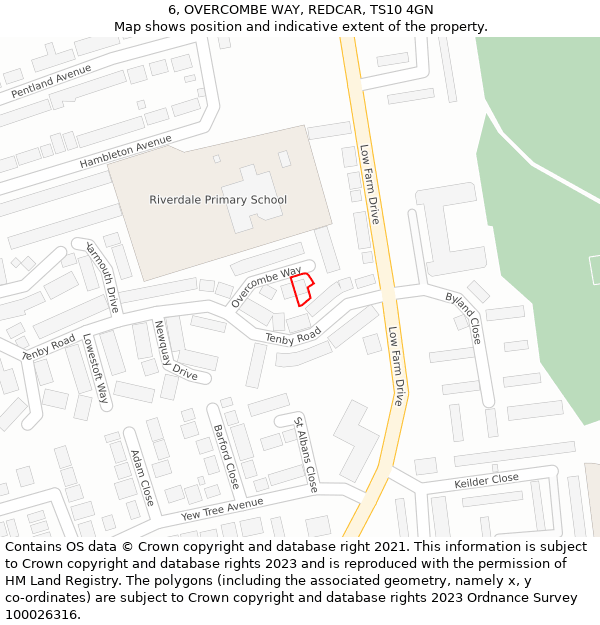 6, OVERCOMBE WAY, REDCAR, TS10 4GN: Location map and indicative extent of plot