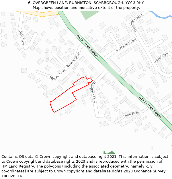 6, OVERGREEN LANE, BURNISTON, SCARBOROUGH, YO13 0HY: Location map and indicative extent of plot
