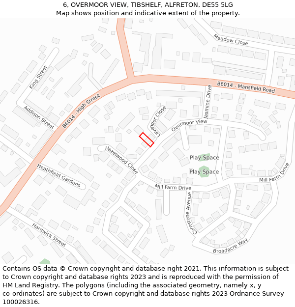 6, OVERMOOR VIEW, TIBSHELF, ALFRETON, DE55 5LG: Location map and indicative extent of plot