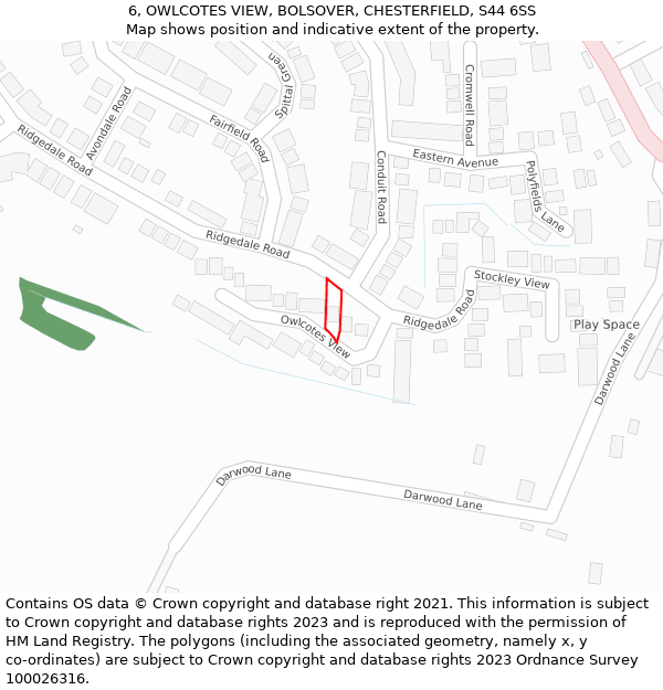 6, OWLCOTES VIEW, BOLSOVER, CHESTERFIELD, S44 6SS: Location map and indicative extent of plot