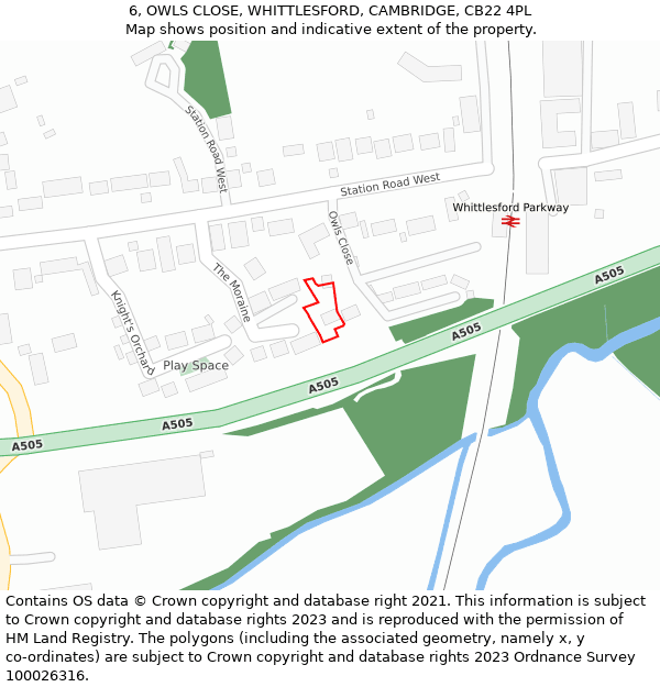 6, OWLS CLOSE, WHITTLESFORD, CAMBRIDGE, CB22 4PL: Location map and indicative extent of plot