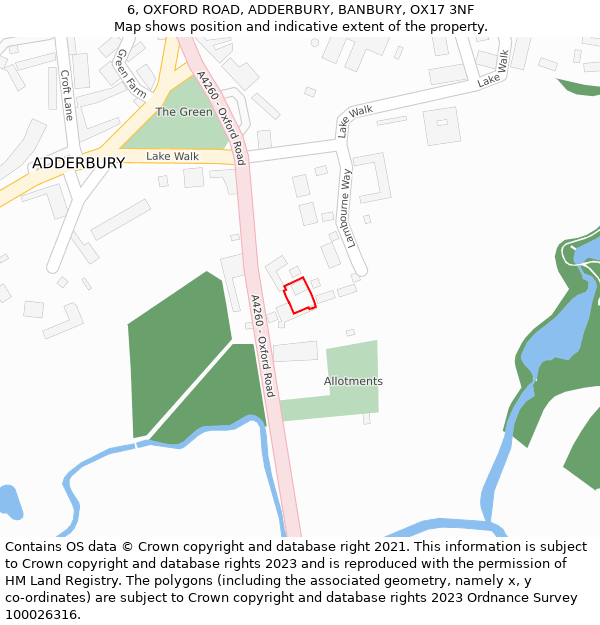 6, OXFORD ROAD, ADDERBURY, BANBURY, OX17 3NF: Location map and indicative extent of plot