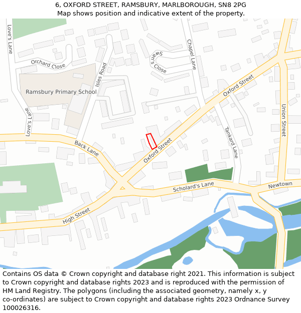 6, OXFORD STREET, RAMSBURY, MARLBOROUGH, SN8 2PG: Location map and indicative extent of plot
