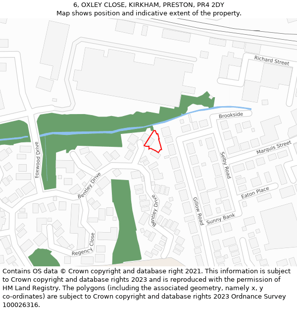 6, OXLEY CLOSE, KIRKHAM, PRESTON, PR4 2DY: Location map and indicative extent of plot