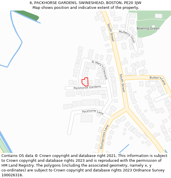 6, PACKHORSE GARDENS, SWINESHEAD, BOSTON, PE20 3JW: Location map and indicative extent of plot