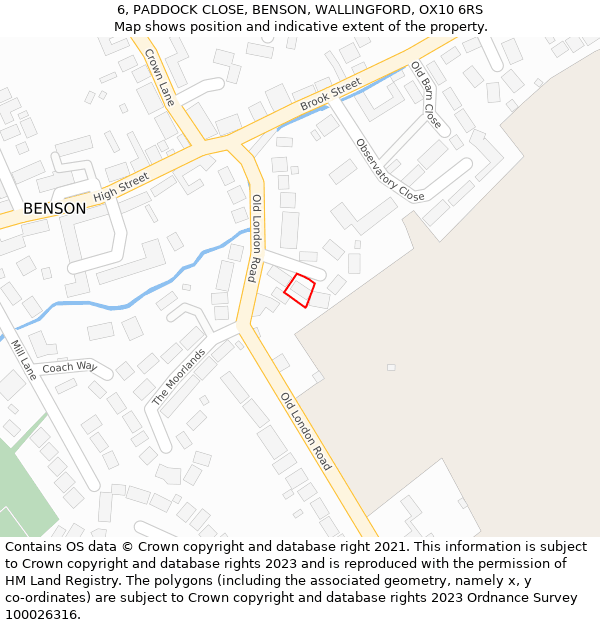 6, PADDOCK CLOSE, BENSON, WALLINGFORD, OX10 6RS: Location map and indicative extent of plot