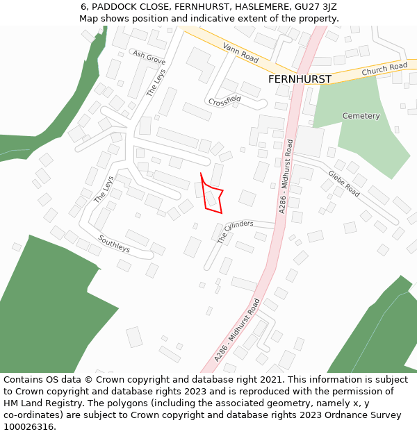 6, PADDOCK CLOSE, FERNHURST, HASLEMERE, GU27 3JZ: Location map and indicative extent of plot