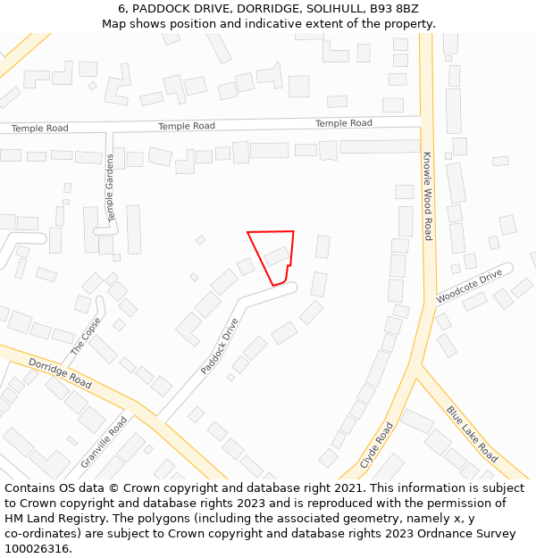 6, PADDOCK DRIVE, DORRIDGE, SOLIHULL, B93 8BZ: Location map and indicative extent of plot