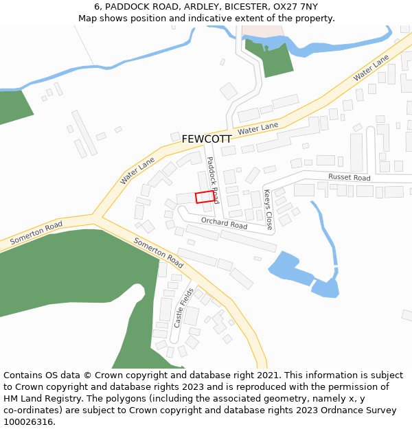 6, PADDOCK ROAD, ARDLEY, BICESTER, OX27 7NY: Location map and indicative extent of plot