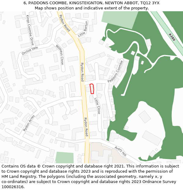 6, PADDONS COOMBE, KINGSTEIGNTON, NEWTON ABBOT, TQ12 3YX: Location map and indicative extent of plot