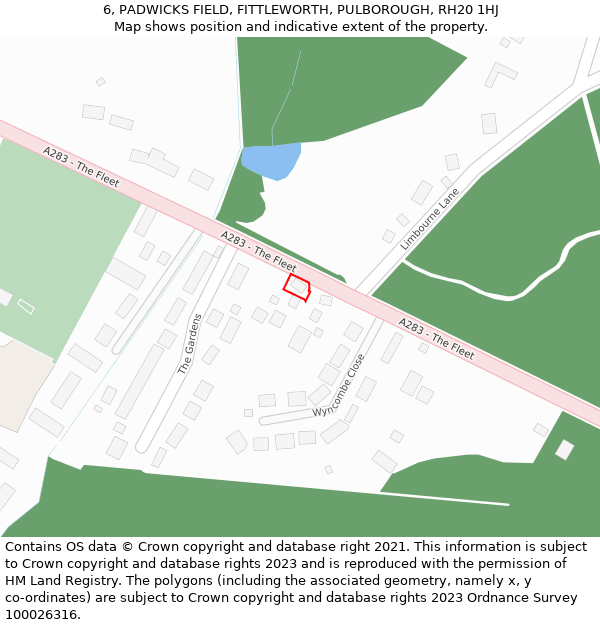 6, PADWICKS FIELD, FITTLEWORTH, PULBOROUGH, RH20 1HJ: Location map and indicative extent of plot