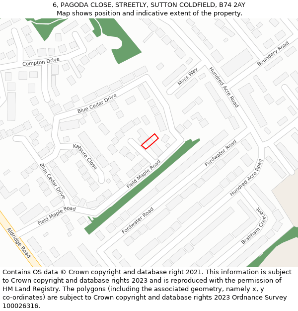 6, PAGODA CLOSE, STREETLY, SUTTON COLDFIELD, B74 2AY: Location map and indicative extent of plot