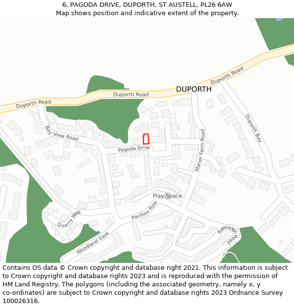 6, PAGODA DRIVE, DUPORTH, ST AUSTELL, PL26 6AW: Location map and indicative extent of plot