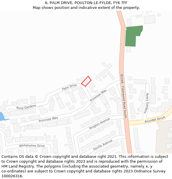 6, PALM DRIVE, POULTON-LE-FYLDE, FY6 7FF: Location map and indicative extent of plot