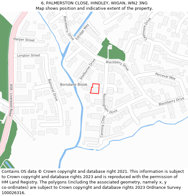 6, PALMERSTON CLOSE, HINDLEY, WIGAN, WN2 3NG: Location map and indicative extent of plot