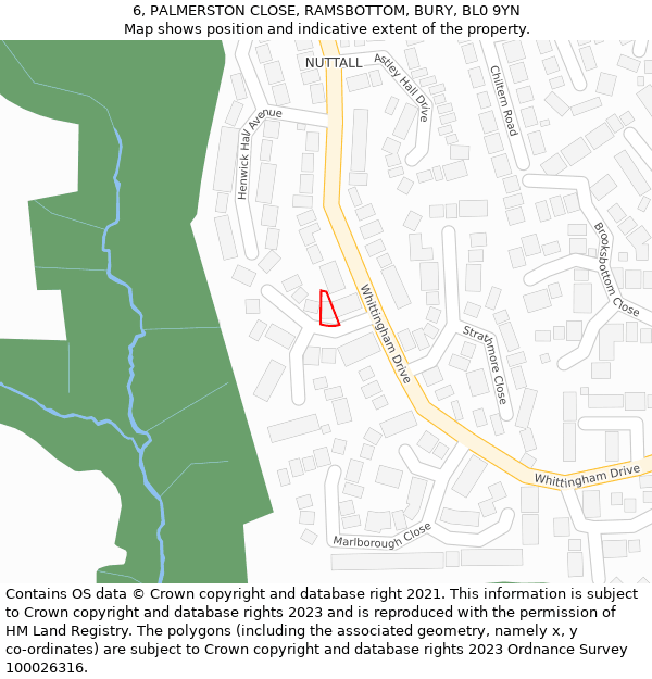 6, PALMERSTON CLOSE, RAMSBOTTOM, BURY, BL0 9YN: Location map and indicative extent of plot