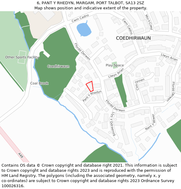 6, PANT Y RHEDYN, MARGAM, PORT TALBOT, SA13 2SZ: Location map and indicative extent of plot