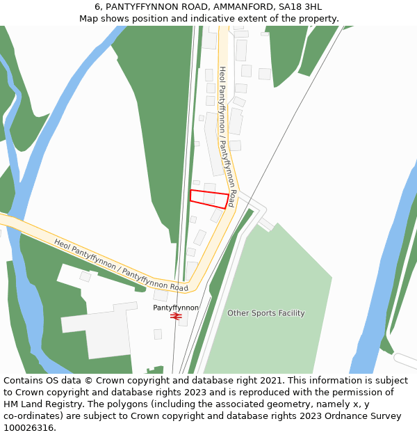 6, PANTYFFYNNON ROAD, AMMANFORD, SA18 3HL: Location map and indicative extent of plot