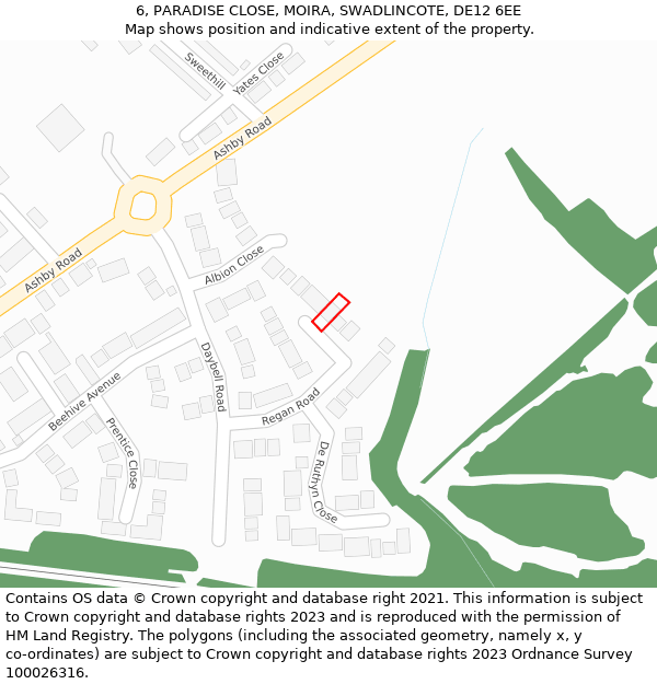 6, PARADISE CLOSE, MOIRA, SWADLINCOTE, DE12 6EE: Location map and indicative extent of plot