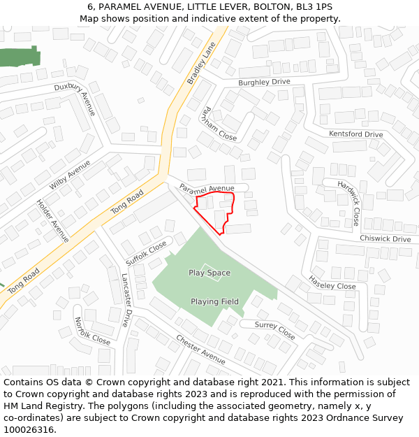 6, PARAMEL AVENUE, LITTLE LEVER, BOLTON, BL3 1PS: Location map and indicative extent of plot