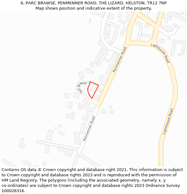 6, PARC BRAWSE, PENMENNER ROAD, THE LIZARD, HELSTON, TR12 7NP: Location map and indicative extent of plot