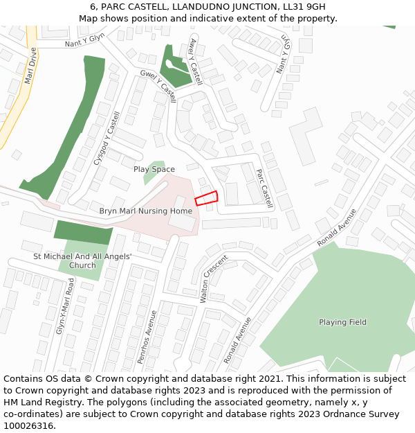 6, PARC CASTELL, LLANDUDNO JUNCTION, LL31 9GH: Location map and indicative extent of plot