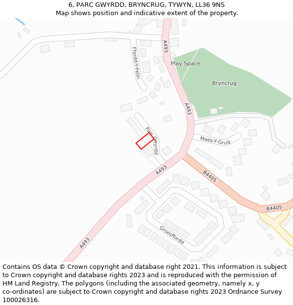 6, PARC GWYRDD, BRYNCRUG, TYWYN, LL36 9NS: Location map and indicative extent of plot