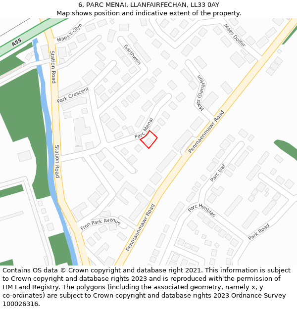 6, PARC MENAI, LLANFAIRFECHAN, LL33 0AY: Location map and indicative extent of plot