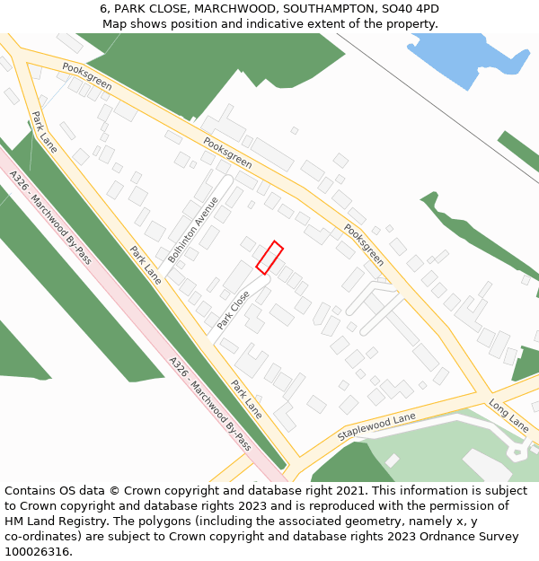 6, PARK CLOSE, MARCHWOOD, SOUTHAMPTON, SO40 4PD: Location map and indicative extent of plot