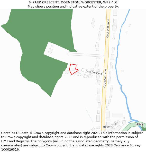 6, PARK CRESCENT, DORMSTON, WORCESTER, WR7 4LG: Location map and indicative extent of plot