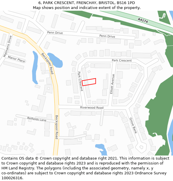 6, PARK CRESCENT, FRENCHAY, BRISTOL, BS16 1PD: Location map and indicative extent of plot