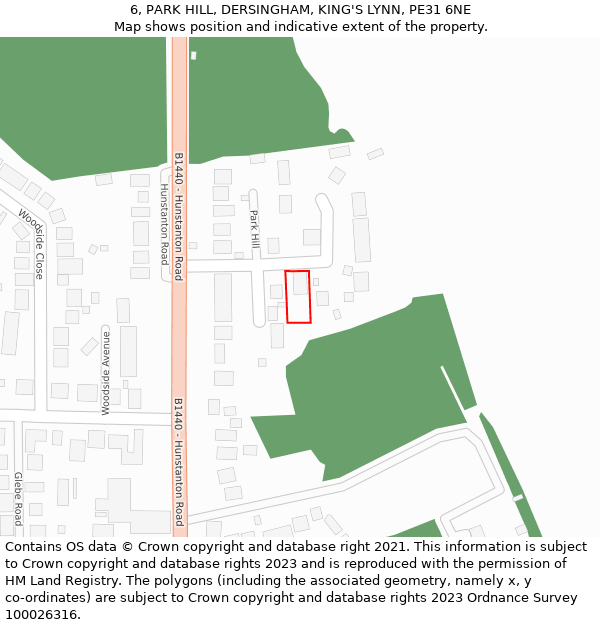 6, PARK HILL, DERSINGHAM, KING'S LYNN, PE31 6NE: Location map and indicative extent of plot