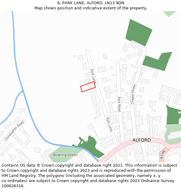 6, PARK LANE, ALFORD, LN13 9DN: Location map and indicative extent of plot