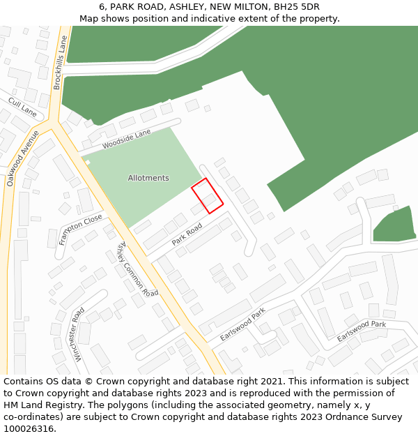 6, PARK ROAD, ASHLEY, NEW MILTON, BH25 5DR: Location map and indicative extent of plot