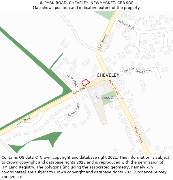 6, PARK ROAD, CHEVELEY, NEWMARKET, CB8 9DF: Location map and indicative extent of plot