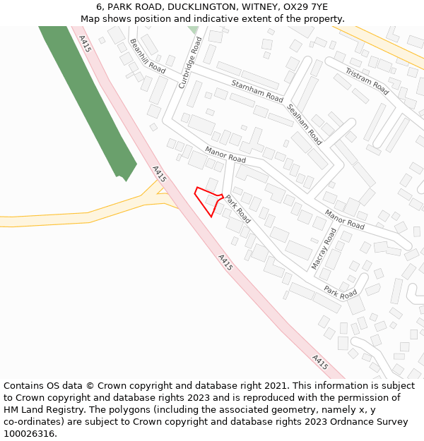 6, PARK ROAD, DUCKLINGTON, WITNEY, OX29 7YE: Location map and indicative extent of plot