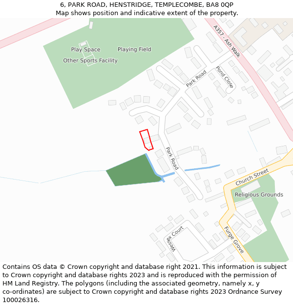 6, PARK ROAD, HENSTRIDGE, TEMPLECOMBE, BA8 0QP: Location map and indicative extent of plot