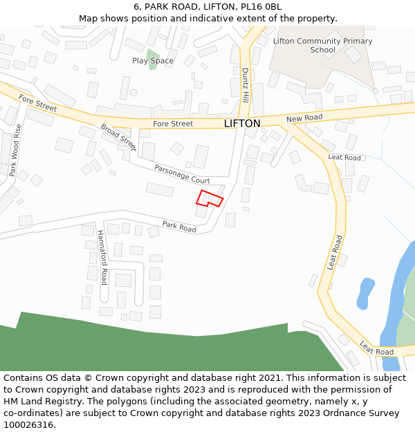 6, PARK ROAD, LIFTON, PL16 0BL: Location map and indicative extent of plot