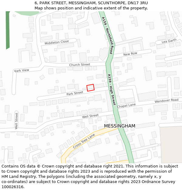 6, PARK STREET, MESSINGHAM, SCUNTHORPE, DN17 3RU: Location map and indicative extent of plot