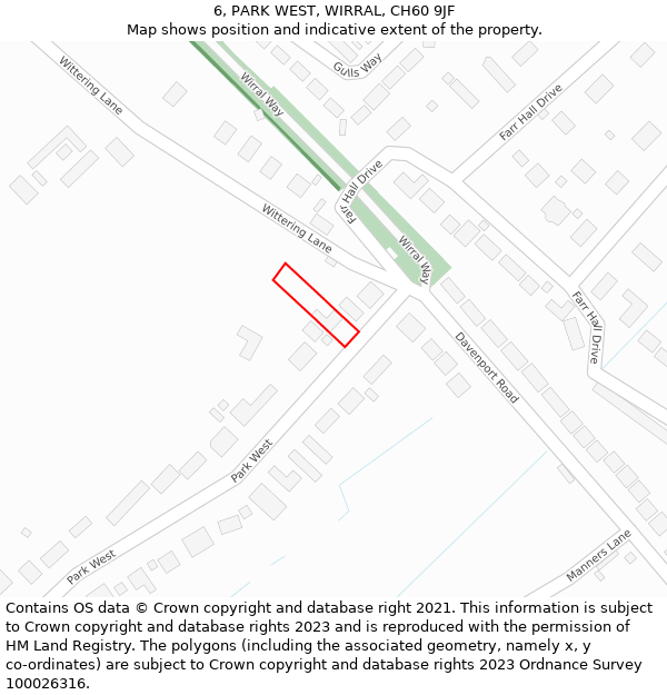 6, PARK WEST, WIRRAL, CH60 9JF: Location map and indicative extent of plot