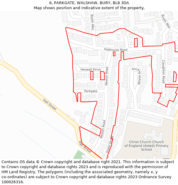6, PARKGATE, WALSHAW, BURY, BL8 3DA: Location map and indicative extent of plot